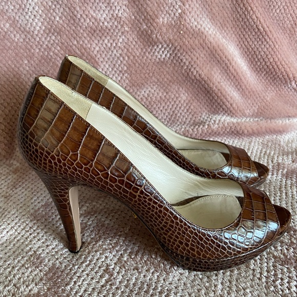 Prada Brown Peep-Toe High Heel Shoes - Picture 2 of 12